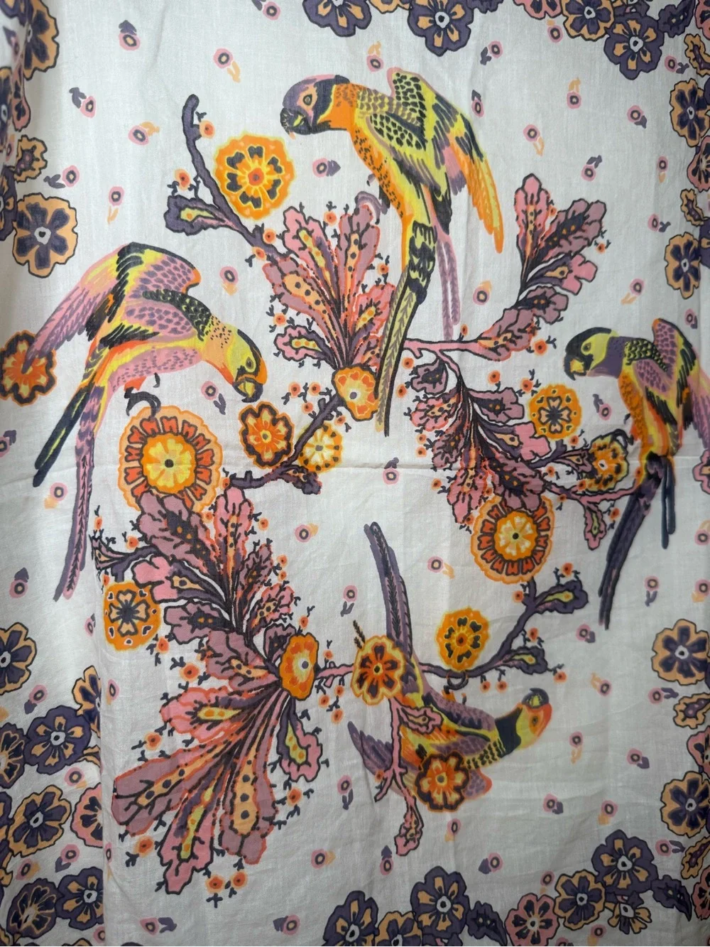 Madewell Parrot & Floral 100-% organic Cotton Scarf in Pink, Yellow & Purple